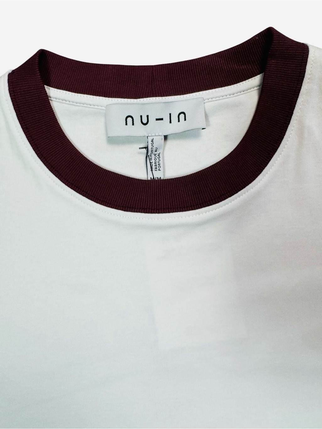 New Nu-In White Short Sleeve Tee With Brown Collar Made In Portugal Size M — image 5 of 8